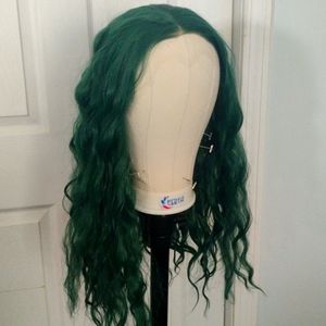 Long green lace front wig